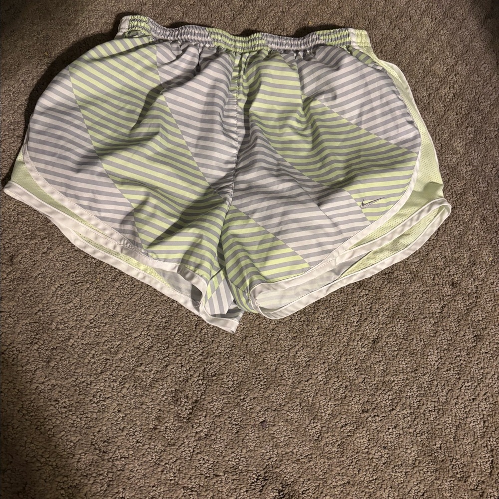 Nike Gray and Green Athletic Shorts with Elastic Waistband